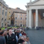 Image of people waiting, just to get a seat, St Peters Square Rome