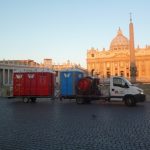 Image of the Porta Toilets being moved for the big occasion at St Peters Square, Rome